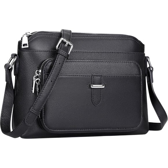 Luxury Black Cowhide Leather Crossbody Purse for Women - Sleek Design & Storage - Picture 8 of 8